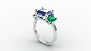 IGI CERTIFIED SAPPHIRE EMERALD RING + BAGUETTE (2 RINGS FROM 1)