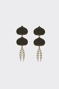 DOUBLE Black Diamond Eye Adore + White Diamond Lotus Dangle Earrings