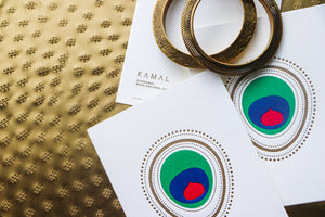 TRICOLORED SIGNATURE "EYE ADORE"™ PEACOCK // SINGLE CARD-STATIONERY-K A M A L